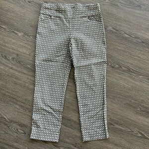 SzM Jules & Leopold Flat front stretchy pull on pants blk/wht geometric VVGUC